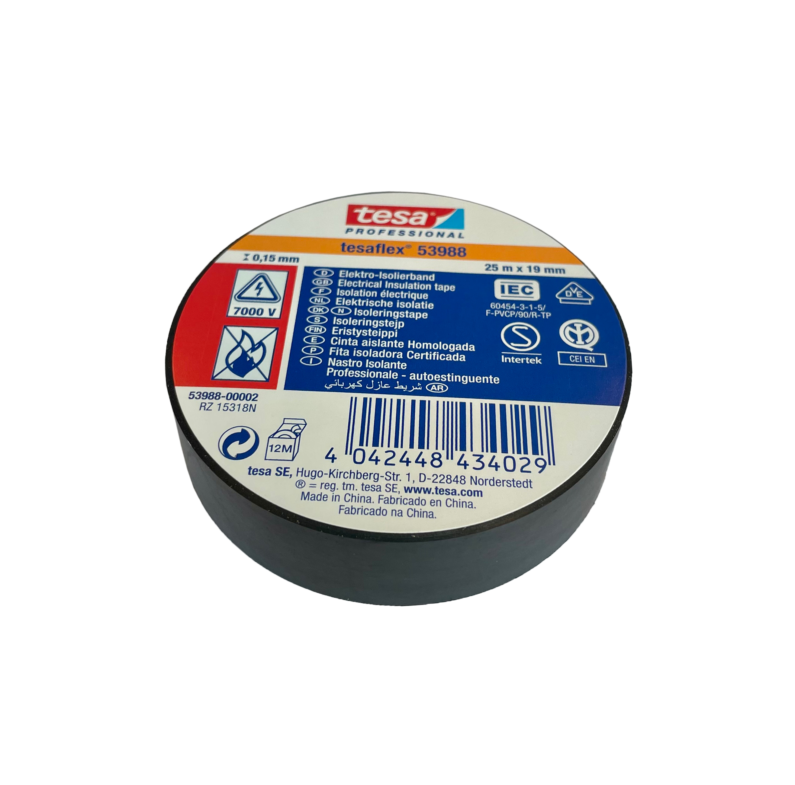 Isolatietape, 19mm, rol 25mtr, zwart, Tesa